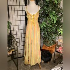 Brand New, Never Worn, Floor Length, Light-Weight, Cotton Maxi Dress. Yellow Lined Maxi Dress For Summer, Yellow Sleeveless Lined Maxi Dress, Yellow Flowy Maxi Dress For Vacation, Flowy Yellow Maxi Dress For Vacation, Fitted Yellow Maxi Dress For Beach, Yellow Long Dress For Summer, Mustard Maxi Beach Dress, Mustard Maxi Dress For Beach, Lined Yellow Summer Dress