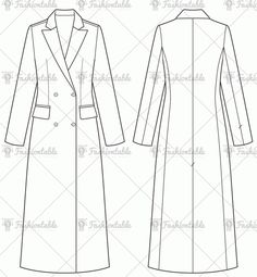 the front and back views of a women's trench coat, with buttons on the side