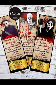 three tickets for a horror themed event