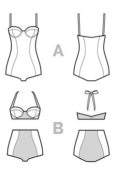 the front and back view of a women's swimsuit with bras on it