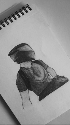 a drawing of a person wearing a helmet