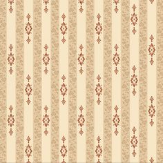 a beige and red striped wallpaper with floral designs