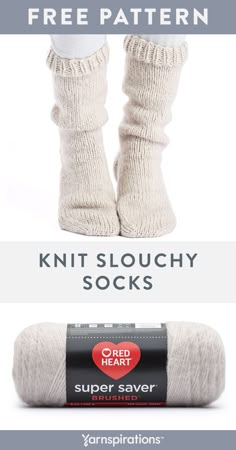 the knitting pattern for knit slouchy socks is shown in three different colors