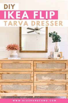 a dresser with pink accents and text overlay that says diy ikea flip tarava dresser