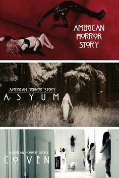 the american horror story asym is shown in three different pictures, including an image of a