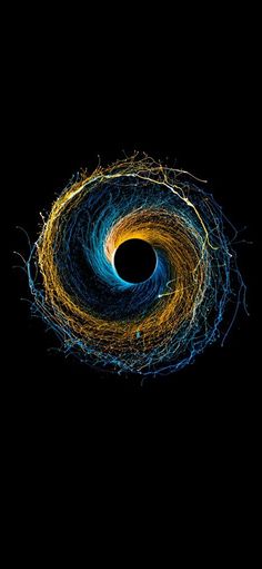 an image of a black hole with yellow and blue lines