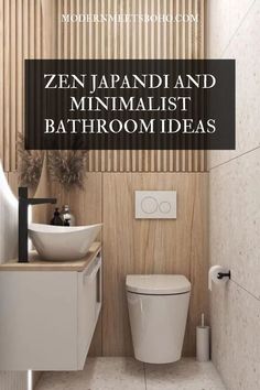 a bathroom with a sink, toilet and mirror on the wall next to a wooden paneled wall