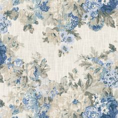 a blue and white flowered wallpaper with lots of flowers on the bottom half of it