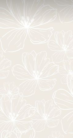 a white flower wallpaper with many flowers on it's side and the background is light gray