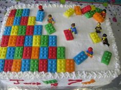 a birthday cake with legos on it