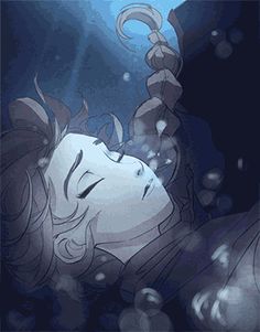 an illustration of a woman floating in the water with her head down and eyes closed