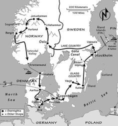 a map showing the locations of several major cities and towns in europe, including denmark