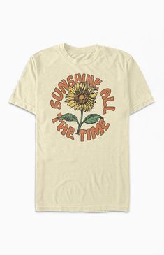 Online only! If sunflowers are your favorite then the Sunshine All The Time T-Shirt is perfect for you. This tee is complete with short sleeves, a crew neckline, and a front graphic. Solid color tee Short sleeves Crew neckline Front graphic PacSun Womens Sunshine All The Time T-Shirt size Medium Sunflower Shirt, Top Graphic Tees, T-shirts & Tank Tops, The Sunshine, Cool Tees, Graphic Tees Women, Pacsun, Streetwear Fashion, Sunflower