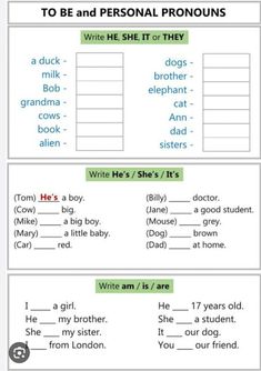 worksheet to be and personal in the english speaking skills for kids with pictures