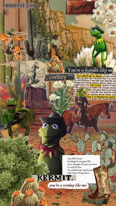 the kermit character is surrounded by cactuses, cacti and other plants