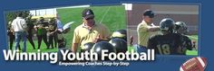 an advertisement for the youth football program with two photos of players and coaches in uniform