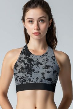 An effortless sporty look for days with our versatile padded sports bra. Designed with a high neck and a supportive elastic band, this cute crop top delivers stability and full coverage. It is fully lined and has removable cups for an optional fit. Made from the highest quality fabric with UV 50 + properties, this long-line yoga top is super lightweight and silky soft on skin. It provides breathable wear and a range of movement for any activity. One-of-a-kind piece to perfectly match your active Casual High Stretch Breathable Sports Bra, Casual Compression Breathable Sports Bra, Moisture-wicking High Stretch Sports Bra, High Stretch Moisture-wicking Sports Bra, Versatile Breathable Sports Bra For Light Sports, High Stretch Go-dry Sports Bra, Go-dry High Stretch Sports Bra, Versatile High Stretch Sports Bra For Training, Versatile High-stretch Sports Bra For Training