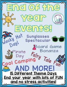 an advertisement for the end of the year event with words and pictures in blue frame