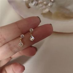 Sterling Silver Drop Crystal Earrings – lastrafashion Eyeliner Glitter, خواتم خطوبة, Jewellery Luxury, Japanese Water, Real Gold Jewelry, Classy Jewelry, Jewelry Lookbook, Earrings Women, Fancy Jewelry