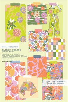 an assortment of colorful patterns and designs on paper with text that reads spring summer 2013