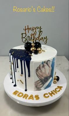 a birthday cake with the name edras chica on it and dripping icing