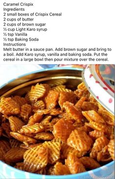 the recipe for caramel crispy cereal is shown