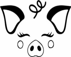 a black and white drawing of a pig's face with the word pig on it