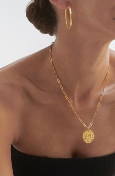 Monica Vinader Goddess Coin Pendant Necklace | Nordstrom Recycled Gold Medallion Necklace With Coin Pendant, Recycled Gold Medallion Coin Pendant, Gold Medallion Coin Necklace With Cable Chain, Medallion Coin Necklace With Cable Chain As Gift, Medallion Coin Necklace On Cable Chain As Gift, Moss Jewelry, Stackable Necklaces, Jewlery Necklace, Pretty Jewelry Necklaces