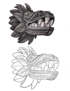 an image of a drawing of a mask with teeth on it and another drawing of a head