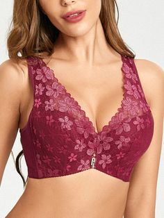 Material: 85% Polyester, 15% Spandex Hook and Eye Closure Support Type: Underwire Bra Style: Full Cup Bra Design Element: Lace, Floral, V-neck Shoulder Straps: Widen, Fixed Wide Strap Bra, Gather Bra, Comfy Bra, Full Cup Bra, Bra Styles, Bra Set, Bra Women, Bra Lingerie, Lace Bra