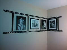 four black and white photos hanging on the wall