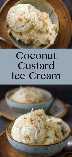 coconut custard ice cream in a bowl on a plate