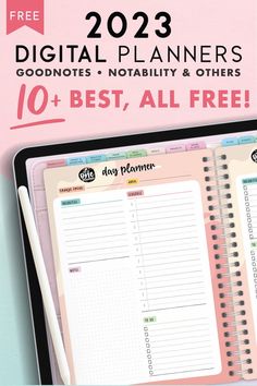 a planner and pen on top of a tablet with the words, goodnots planner over 100 pages