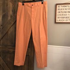 Nwot Brooks Brothers 346 Cotton Pants In Peach Size 38/32. Excellent Condition. Pet And Smoke Fred Home. Spring Full-length Chinos With Welt Pockets, Summer Cotton Full-length Dress Pants, Cotton Dress Pants For Summer, Summer Full-length Cotton Dress Pants, Summer Cotton Full Length Dress Pants, Fitted Cotton Work Pants For Summer, Spring Cotton Tapered Bottoms, Spring Tapered Cotton Bottoms, Orange Straight Leg Work Pants