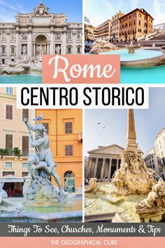 Pinterest pin for the centro storico in Rome Places In Rome, The Trevi Fountain, Italy Culture, Rome Attractions, Spanish Steps, Piazza Del Popolo, Rome City, Explore Italy, Travel Wishlist