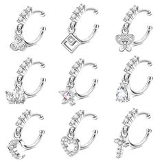 PRICES MAY VARY. ⭐[Dangle Fake Nose Ring]:An order contains 9 different styles of dangle fake nose ring, there are heart-shaped fake nose ring, moon star faux nose rings, butterfly fake nose piercing, etc. Fake nose ring hoop styles are diverse, novel and unique, and different styles give you a different wearing experience. 🌜[Adjustable Design]: Faux nose ring has an adjustable opening design, which is easy to bend and is well adjusted. Inner diameter: 8mm, which can be slightly adjusted to fit Nose Rings Silver, Rings Butterfly, Nose Cuffs, Faux Nose Ring, Fake Nose Ring, Ring Moon, Piercing Cartilage, Fake Nose Rings, Nose Piercing Jewelry