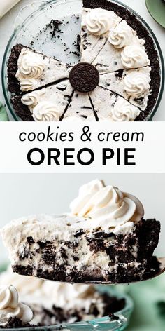 there is a slice of oreo pie on the plate and in front of it