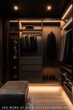 35 glamorous walk in closet ideas Dark Closet Room, Walkin Closet Designs, Mens Walk In Closet Design, Minimalist Walk In Closet, Men Closet Luxury, Walk In Closet Small Bedroom, Black Walk In Closet, Custom Closets Walk In, Walk Thru Closet To Bathroom