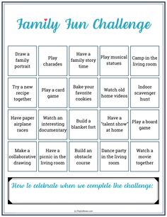 the family fun challenge game with words and pictures