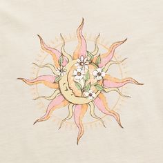 the sun and flowers are drawn on a white t - shirt