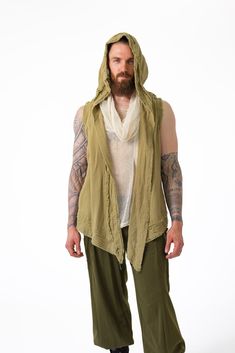 Fantasy Style, Boho Boutique, Clothes Men, No Closure, Mens Vests, Hooded Vest, Fantasy Clothing, Festival Outfits, Long Length