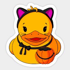 a yellow duck wearing a black cat hat and holding a basketball in its paws sticker