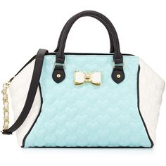 Betsey Johnson Be My Bow Colorblock Large Satchel Bag ($70) ❤ liked on Polyvore featuring bags, handbags, minty blue, quilted heart shaped purse, quilted handbags, betsey johnson handbags, satchel handbags and betsey johnson purses Heart Shaped Purse, Blue Handbags, Quilted Purses, Quilted Handbags, Blue Purse, Leather Handbags Women