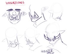 some sketches of various facial expressions for an animation character