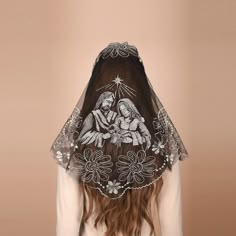 Follow us on ins, and give out coupons from time to time. https://www.instagram.com/mantveils/ Wearing our captivating sacred triangular veil, step into the realm of divine symbolism and bringing a touch of ethereal elegance and profound symbolism. This veil is about 53.2 inches in length and about 23.6 inches high, it is in a perfect triangle with a lightweight lace material. It is more than just an accessory, it is a representation of respect for your faith! The light and soft fabric is embroidered with the holy family of Jesus and his parents, reflecting divine love and kind character. The edge of the veil is embroidered with a delicate sunflower pattern, adding sophistication and elegance to your look. Handcrafted, delicate and elegant, this veil resonates with the spirit of the Cathol Mass Veil, Chapel Veil Catholic, Catholic Veil, Sunflower Embroidery, Cap Veil, Ethereal Elegance, Chapel Veil, Lace Material, Sunflower Pattern