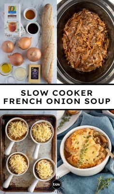 slow cooker french onion soup recipe collage