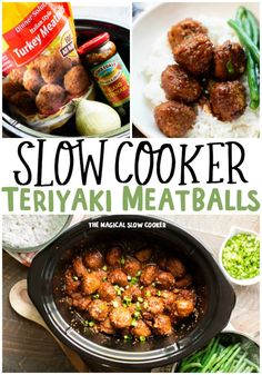 slow cooker teriyaki meatballs with text overlay