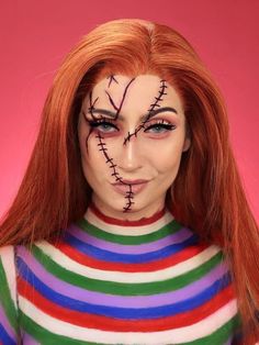 Chucky Cosplay, Chucky Makeup, Maquillage Halloween Simple, Teknik Makeup, Makeup Zombie, Halloween Makeup Clown, Halloween Make-up Looks, Halloweenský Makeup