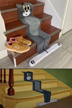 the steps are made to look like cartoon characters