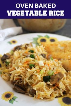 a plate with rice and vegetables on it